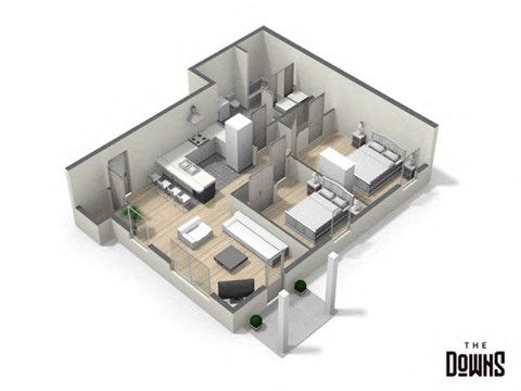 Floor plan for 2 beds, 1 bath, 948 sqft